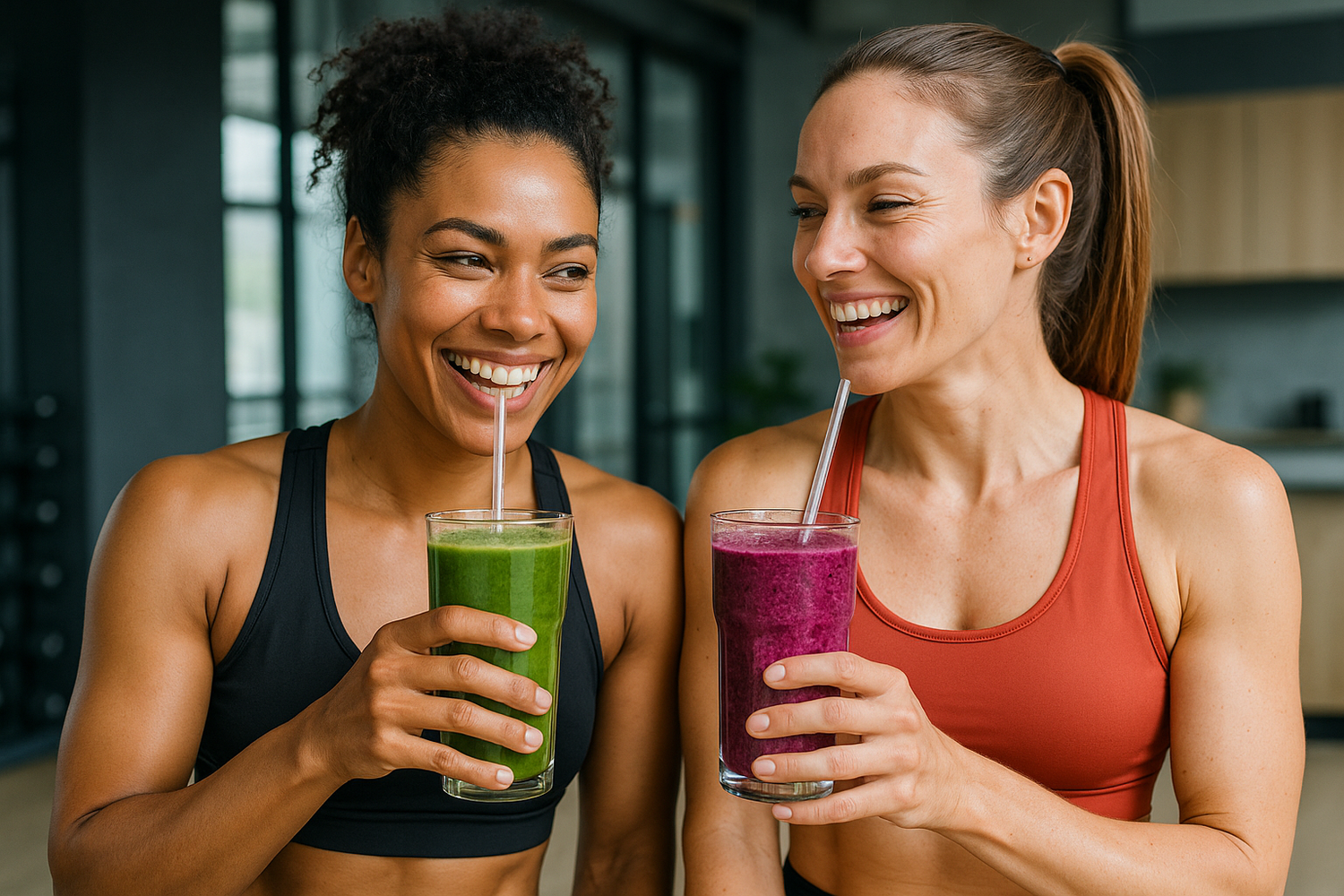 fit women drinking healthy smoothie